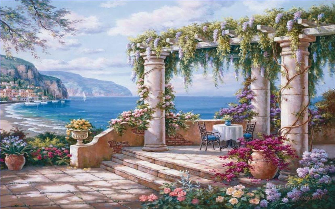 mediterranean view Impressionism Flowers Oil Paintings